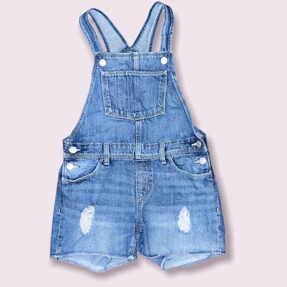 𝅺old Navy Size L(10-12) Distressed Denim Overall Shorts - Picture 1 of 5